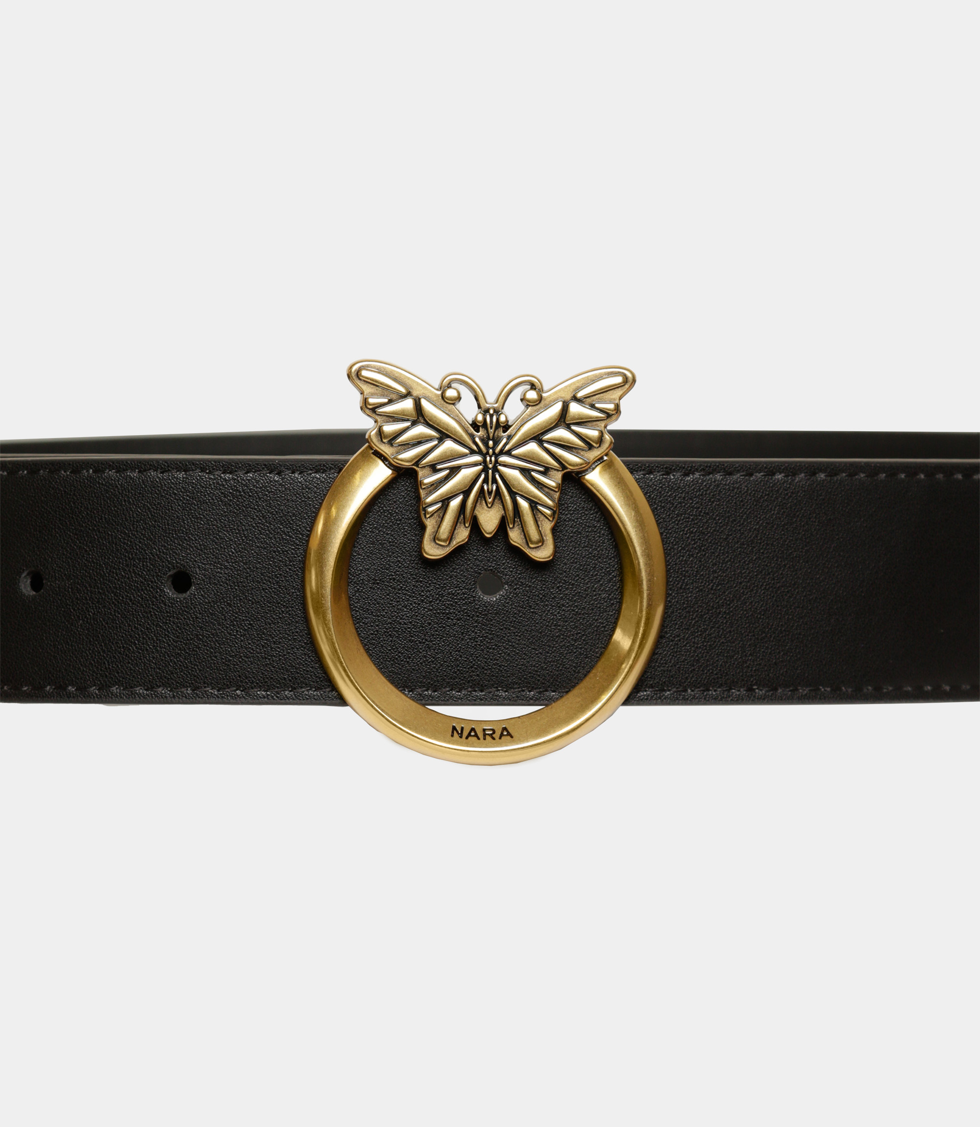 Leather belt with Nara logo - Black - NaraMilano