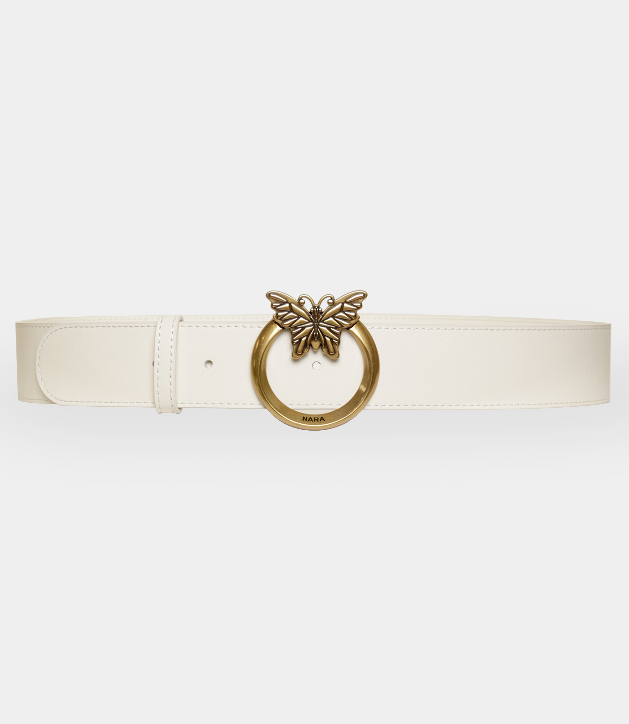 Leather belt with Nara logo - White - NaraMilano