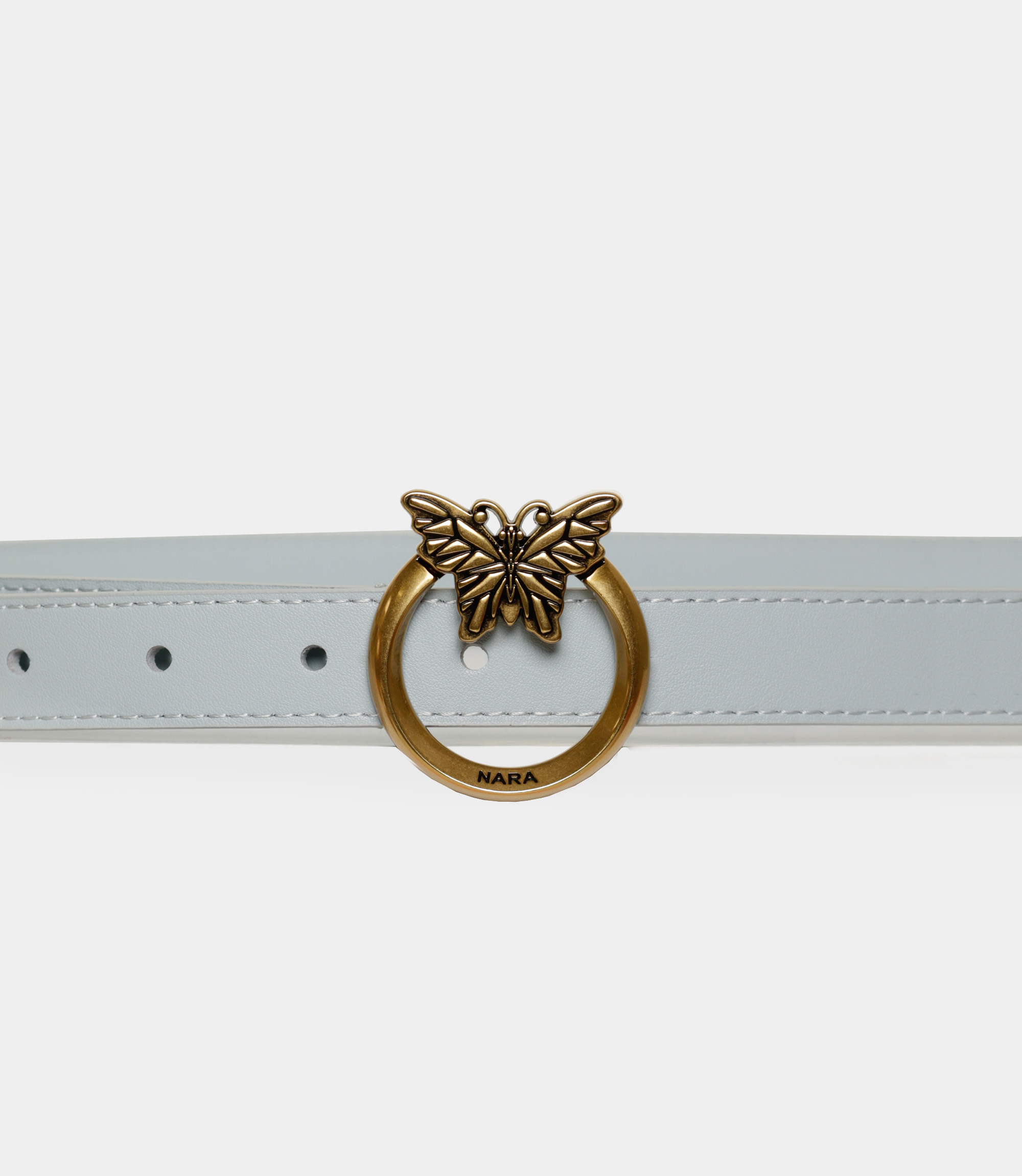 Thin leather belt with Nara logo - Azure - NaraMilano
