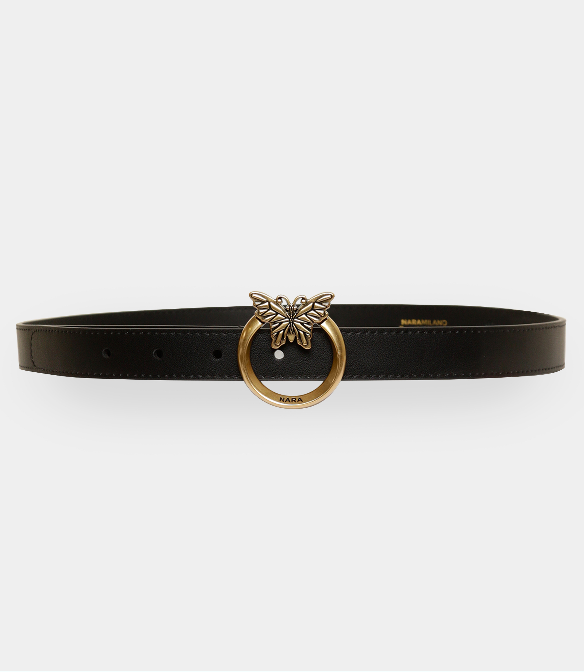 Thin leather belt with Nara logo - Black - NaraMilano