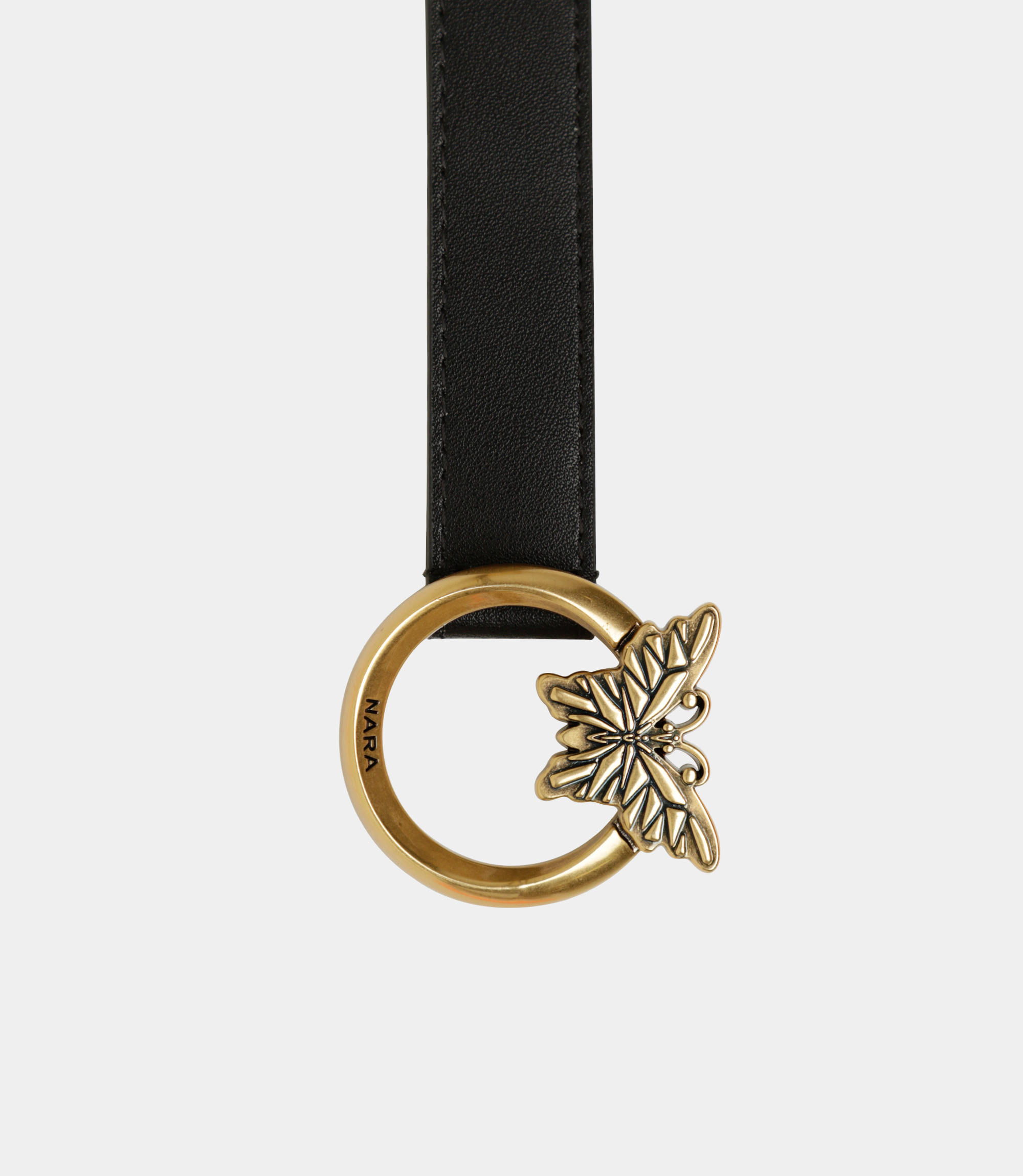 Thin leather belt with Nara logo - Black - NaraMilano