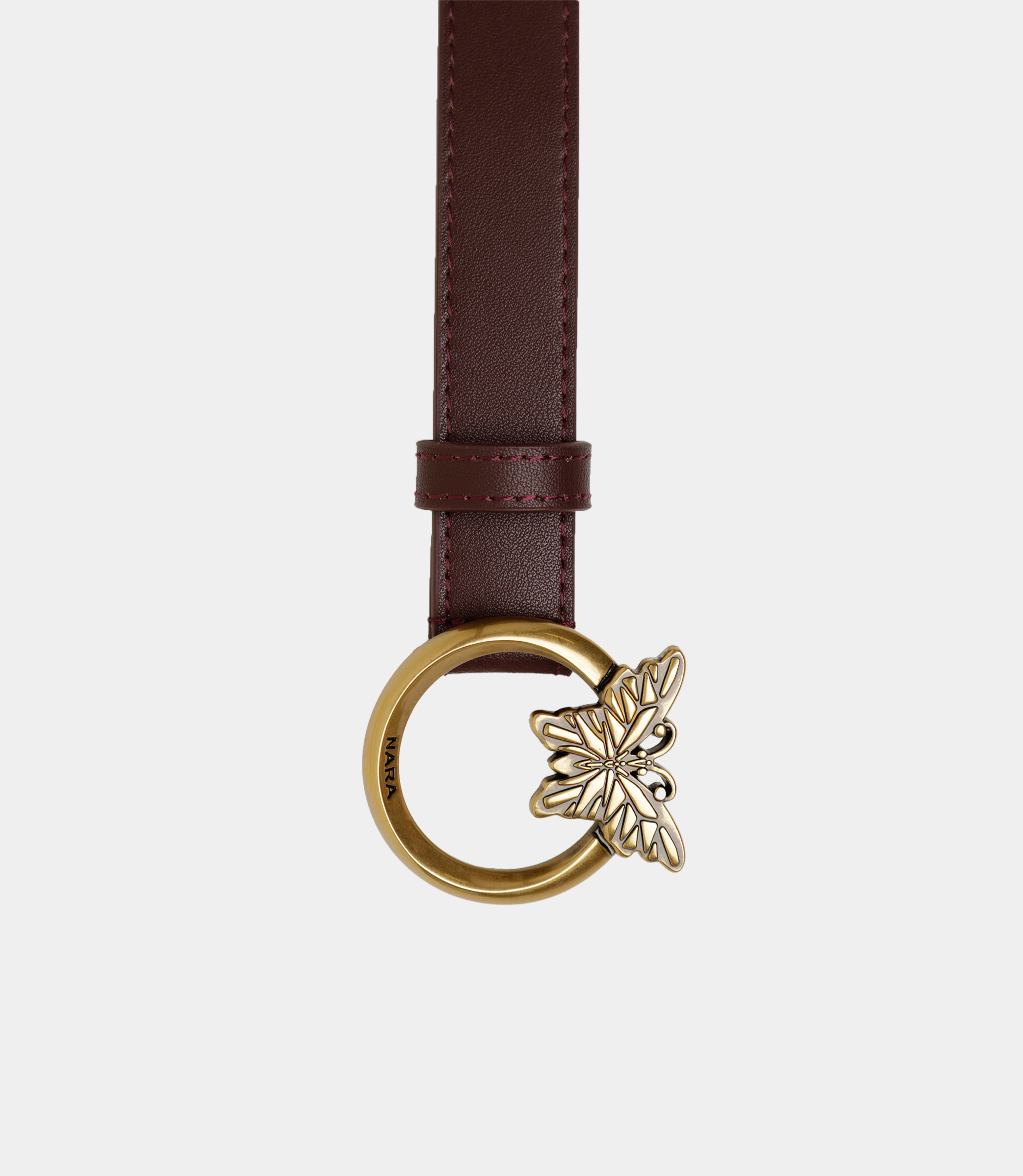 Thin leather belt with Nara logo - Brown - NaraMilano