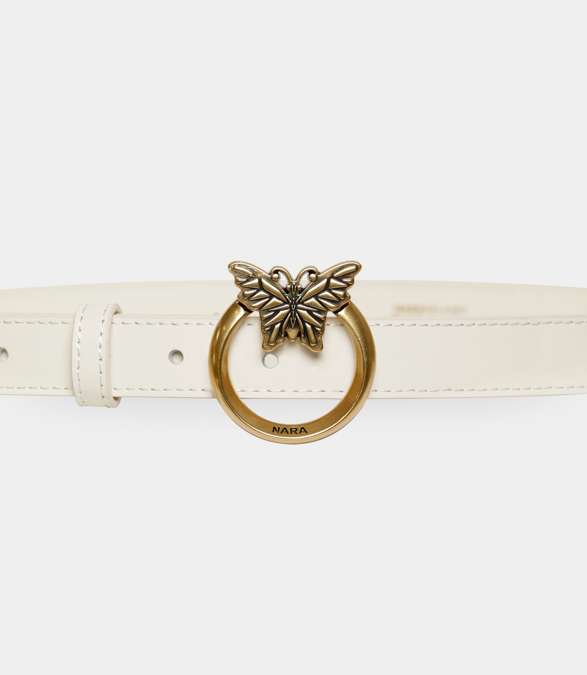 Thin leather belt with Nara logo - White - NaraMilano