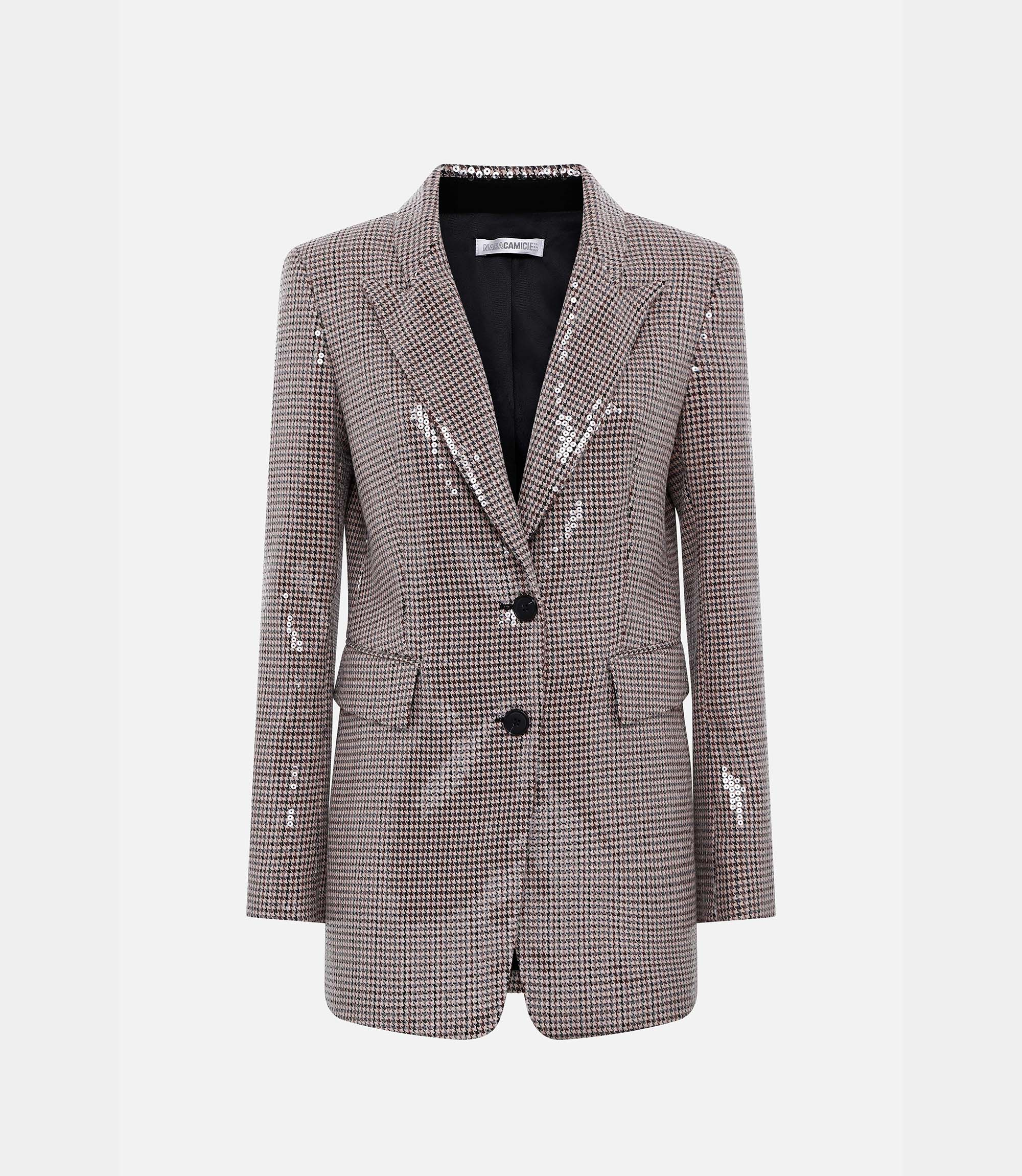 Houndstooth blazer with sequins - Brown - Nara Milano