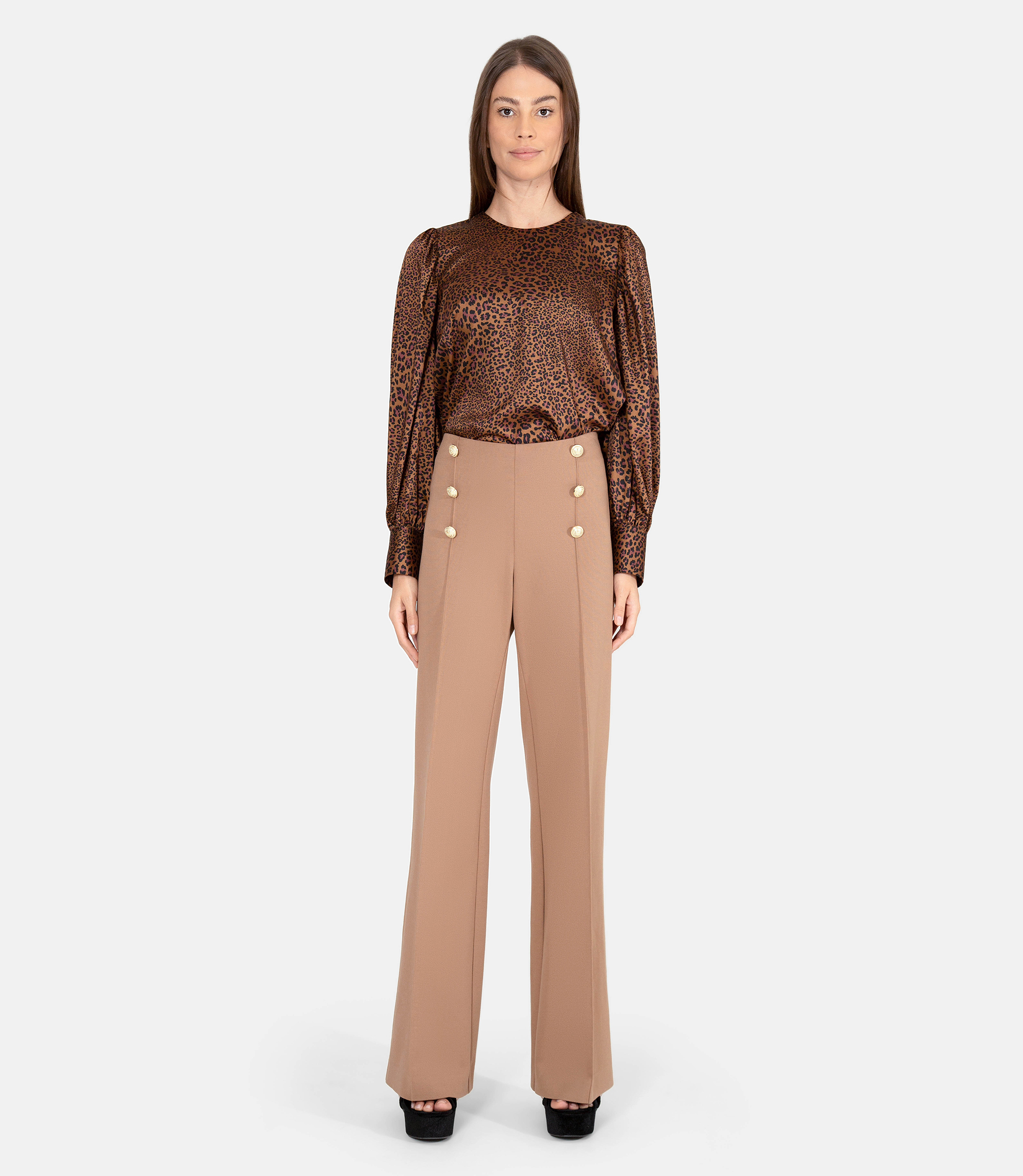 Palazzo trousers with buttons - Brown - NaraMilano