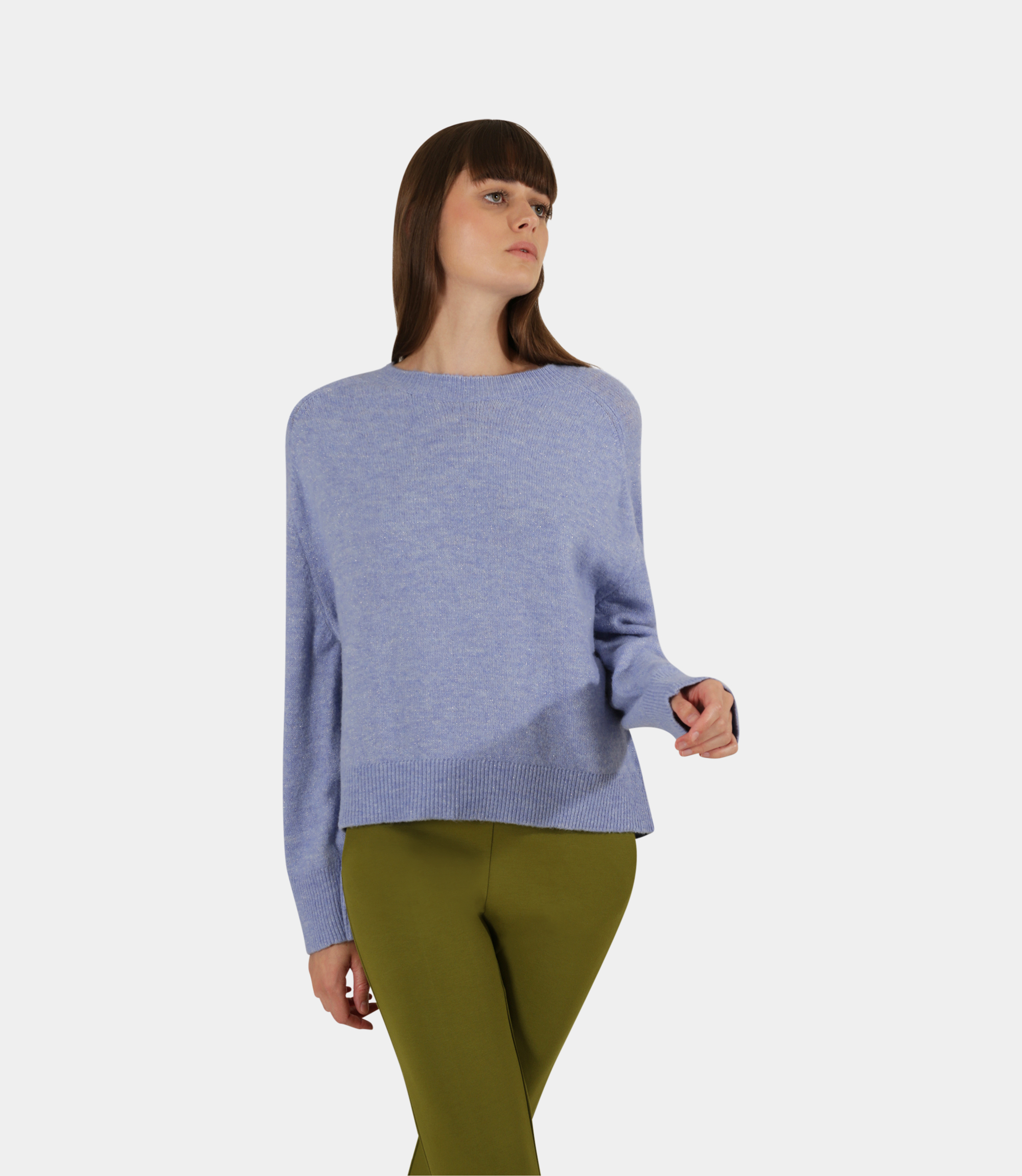 Crew neck crop sweater - Azure - Nara Milano