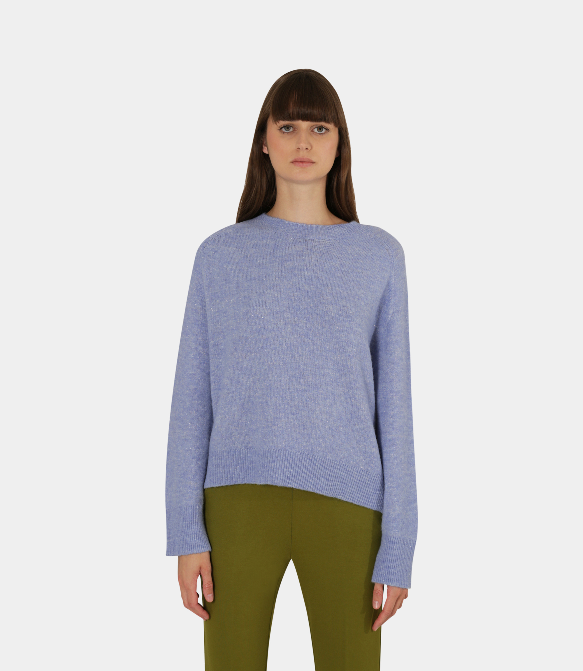 Crew neck crop sweater - Azure - NaraMilano