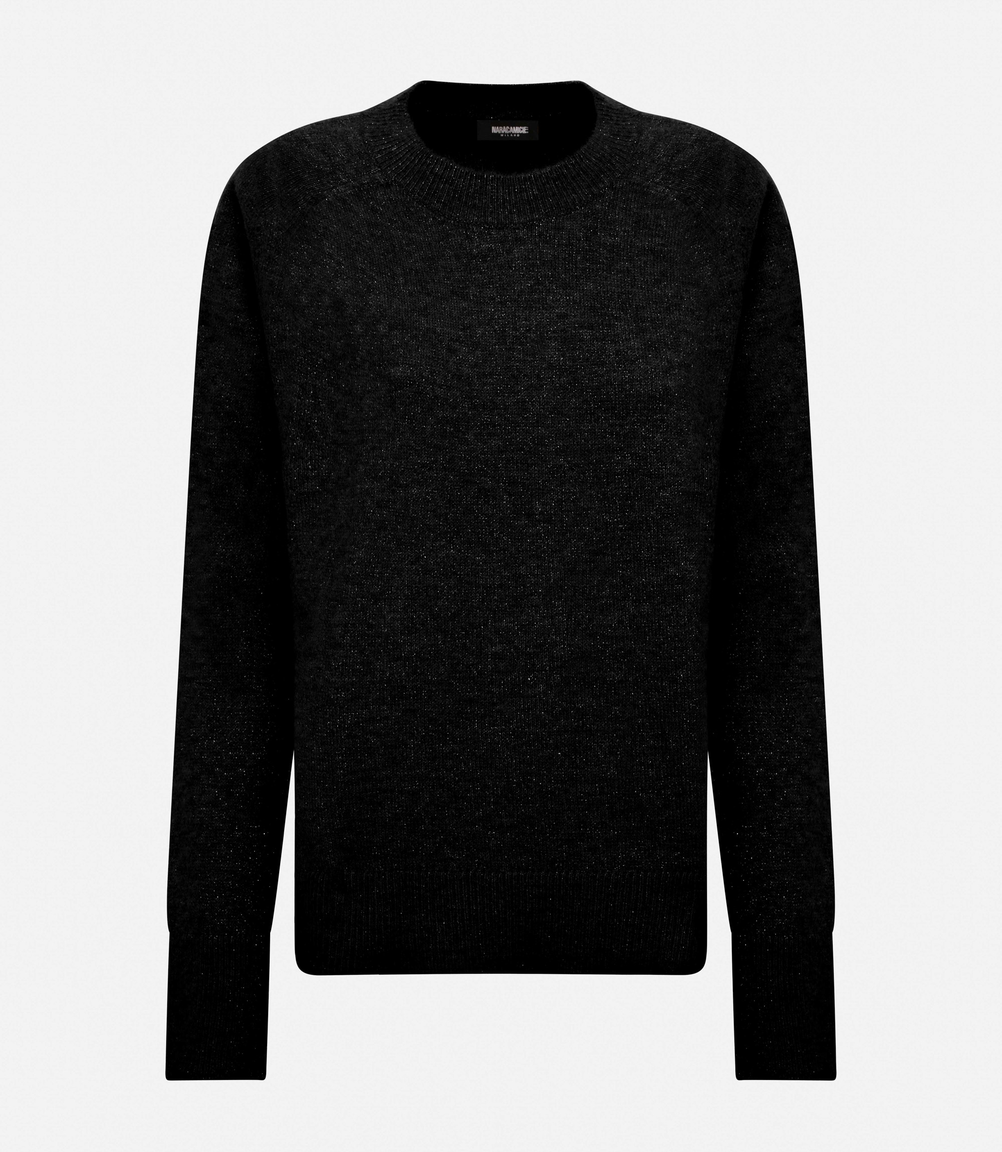 Crew neck crop sweater - Black - Nara Milano