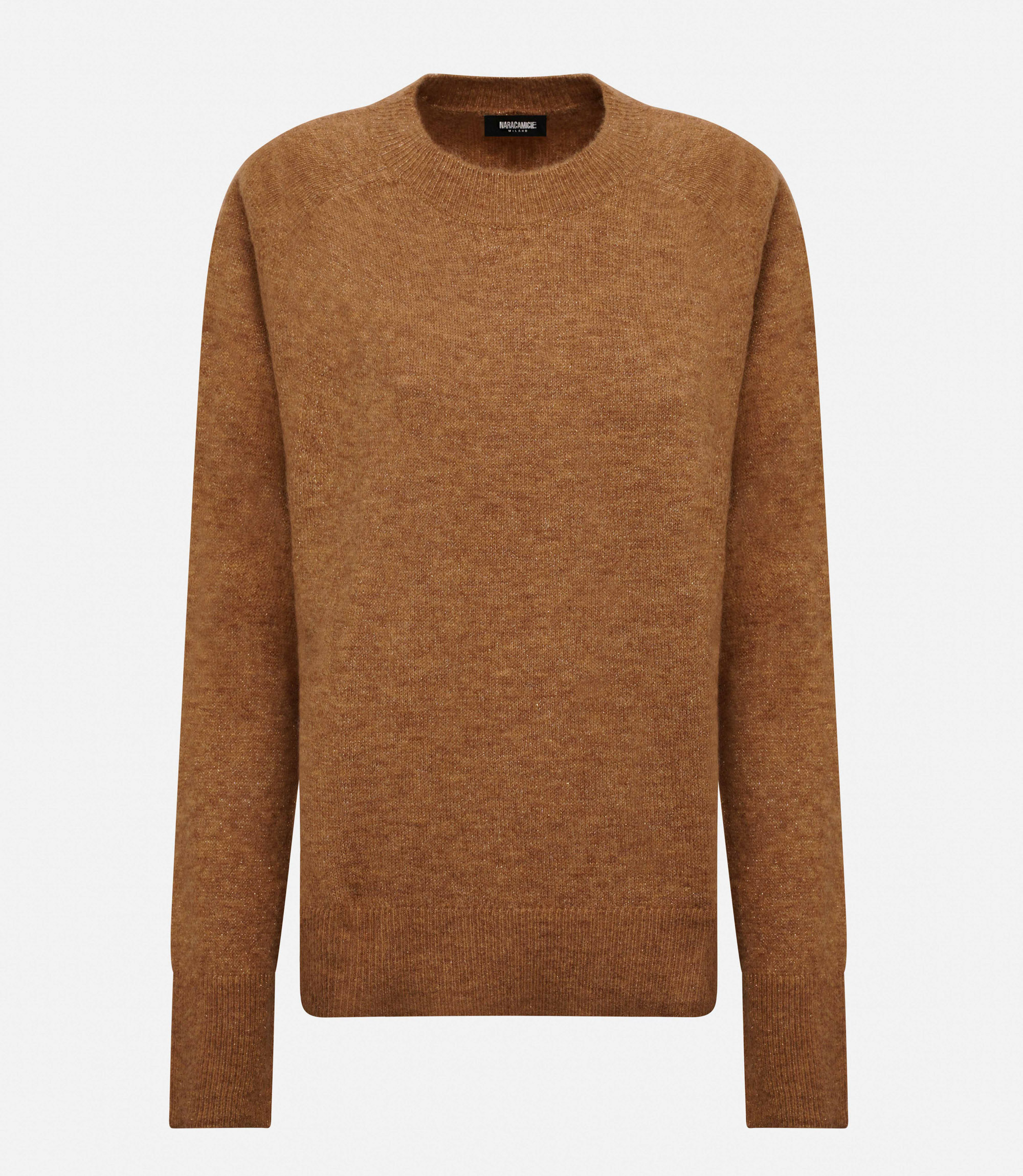 Crew neck crop sweater - Brown - Nara Milano