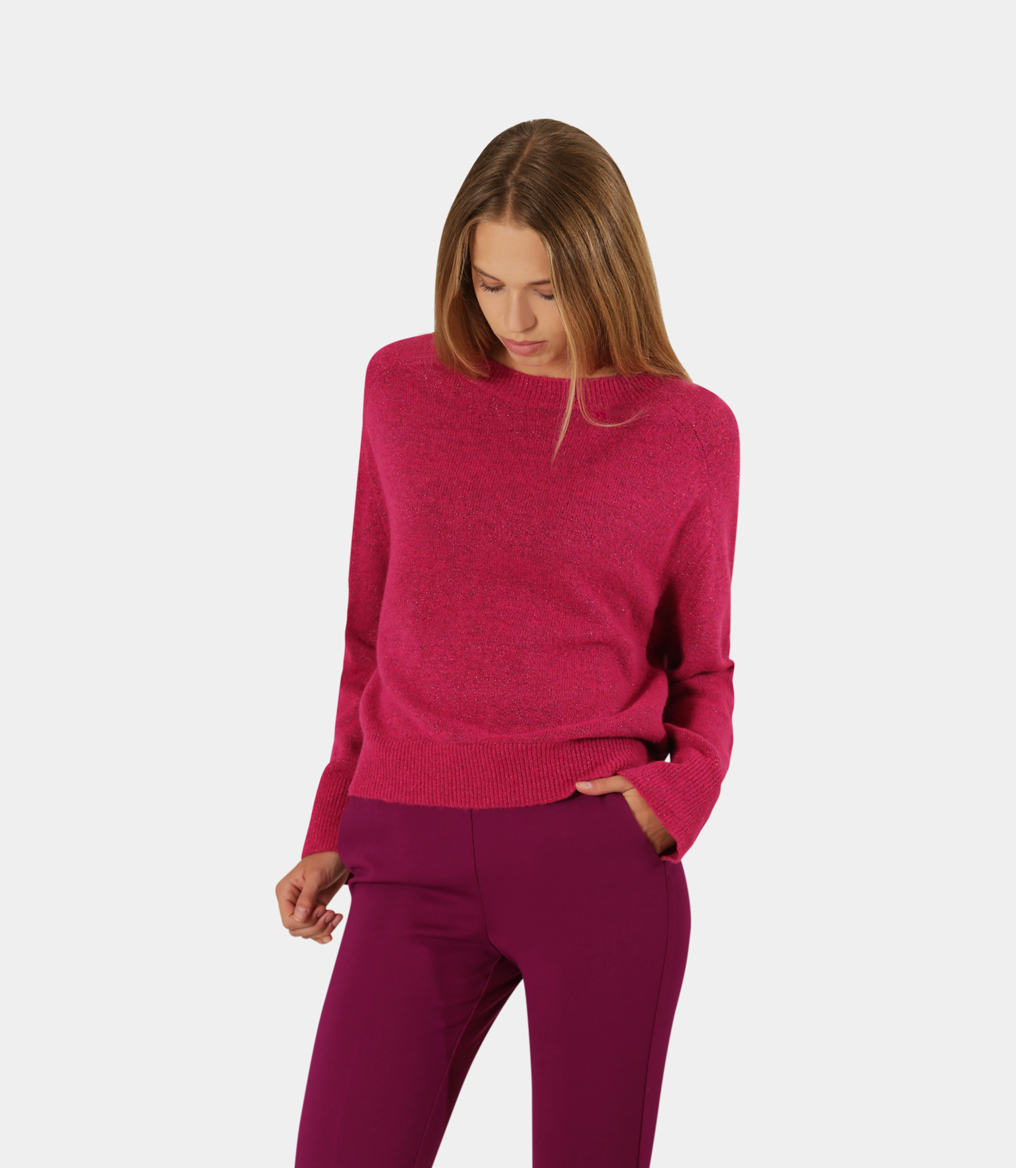 Crew neck crop sweater - Pink - Nara Milano