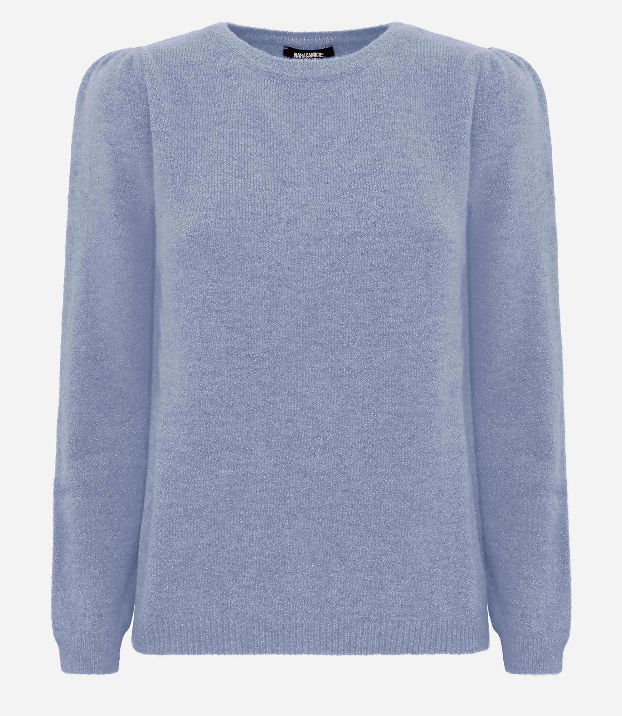 Roundneck sweater with gathers - Azure - Nara Milano