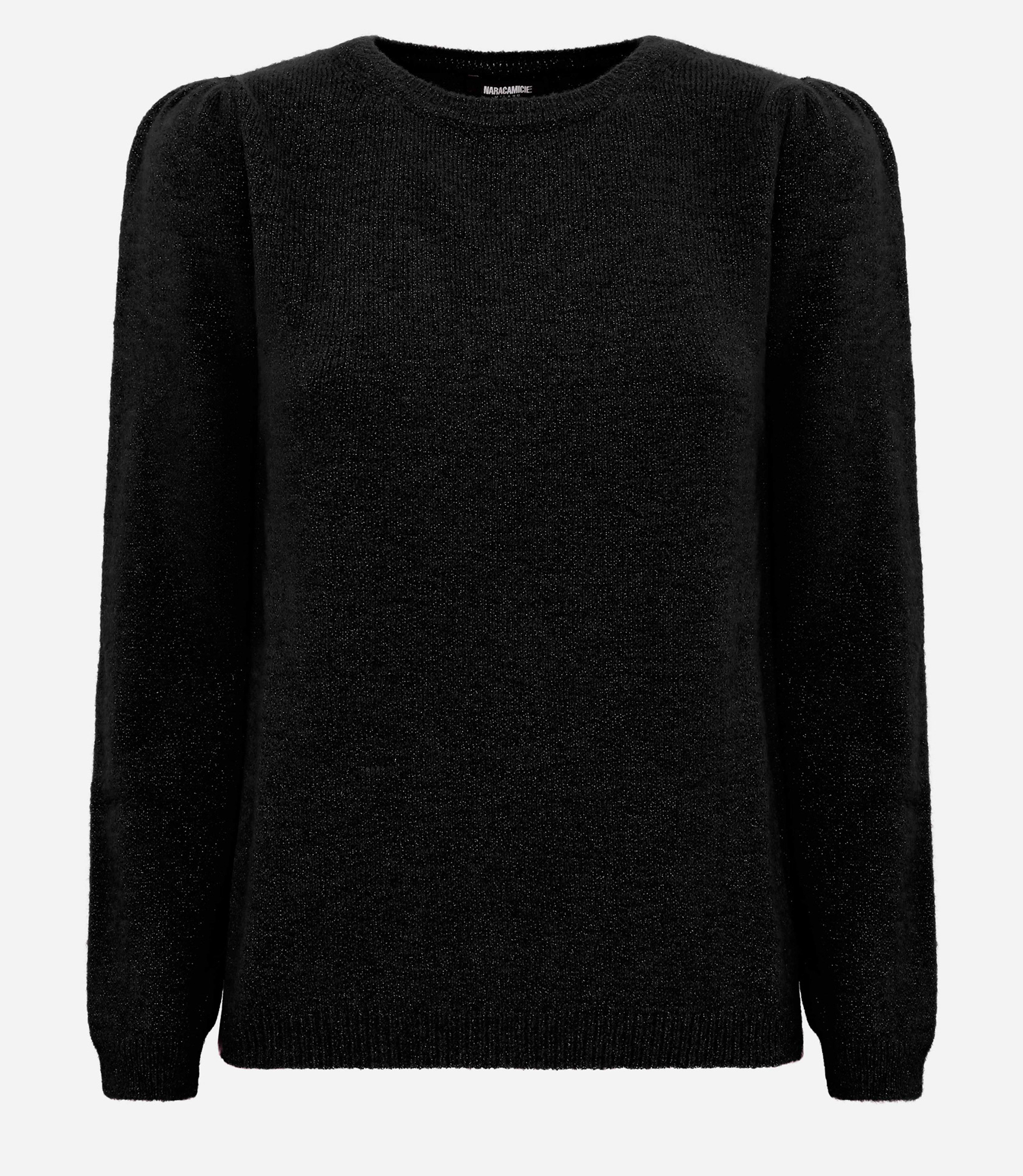 Roundneck sweater with gathers - Black - Nara Milano