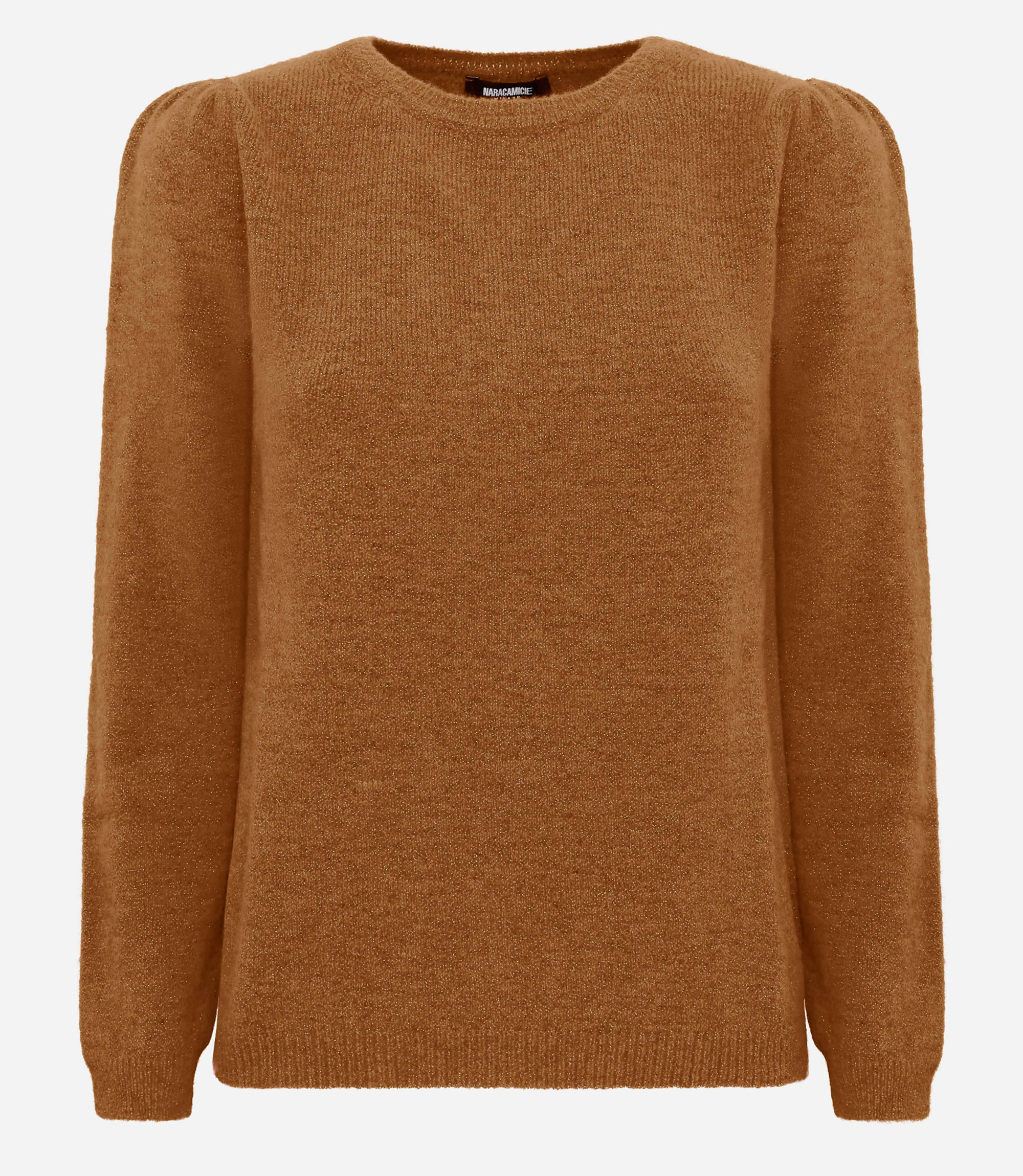 Roundneck sweater with gathers - Brown - Nara Milano