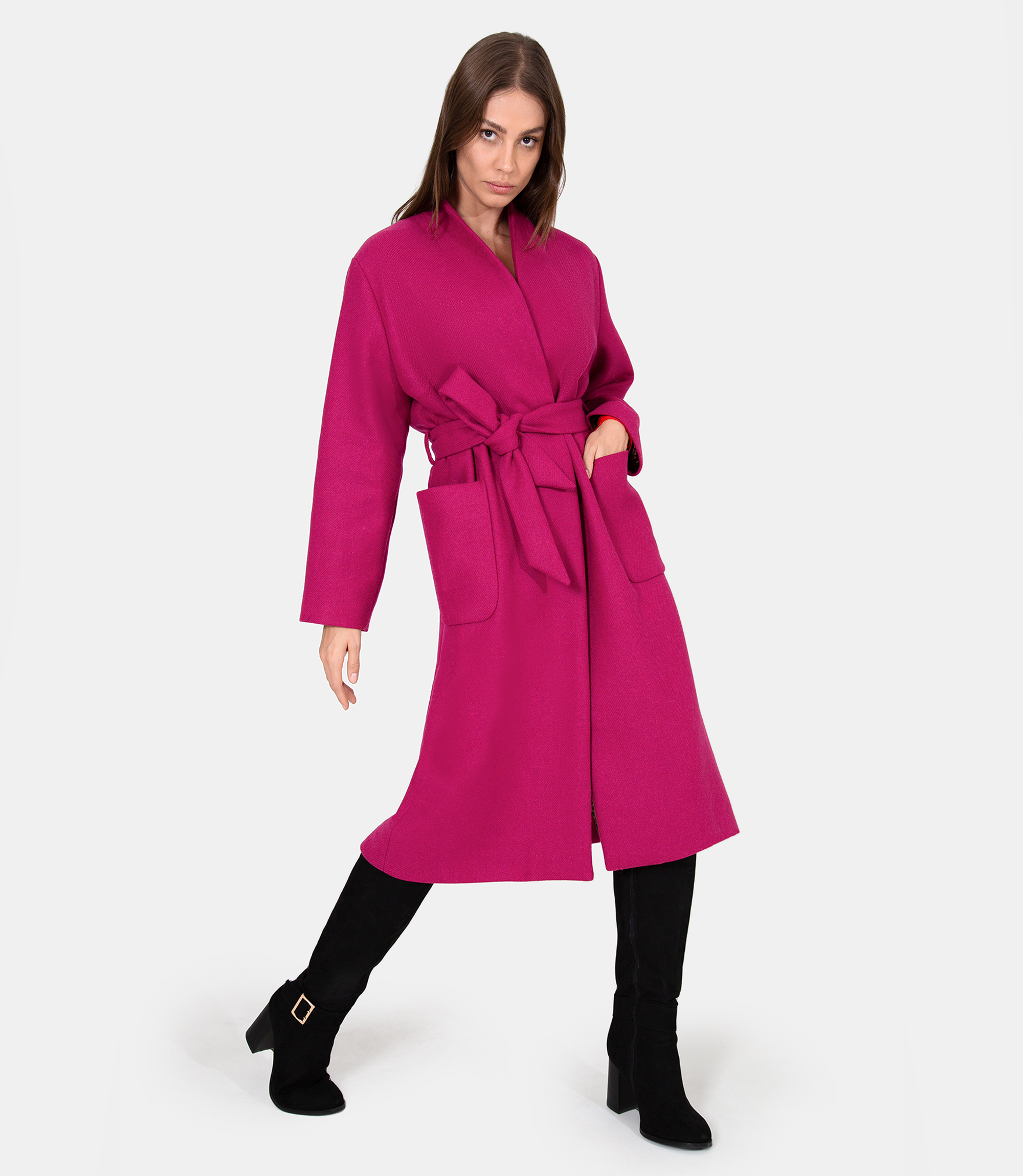 Shawl-neck coat - Pink - NaraMilano