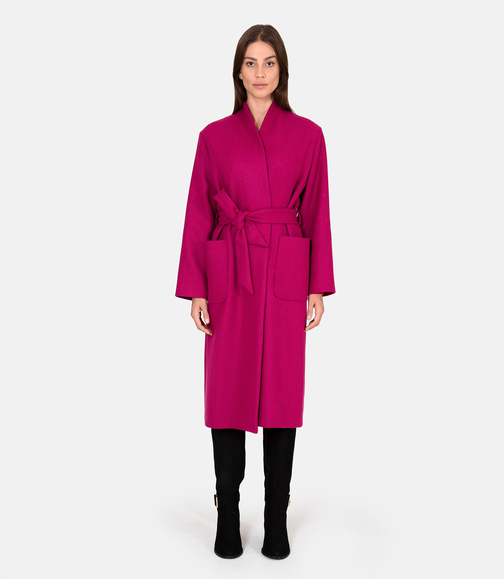 Shawl-neck coat - Pink - Nara Milano