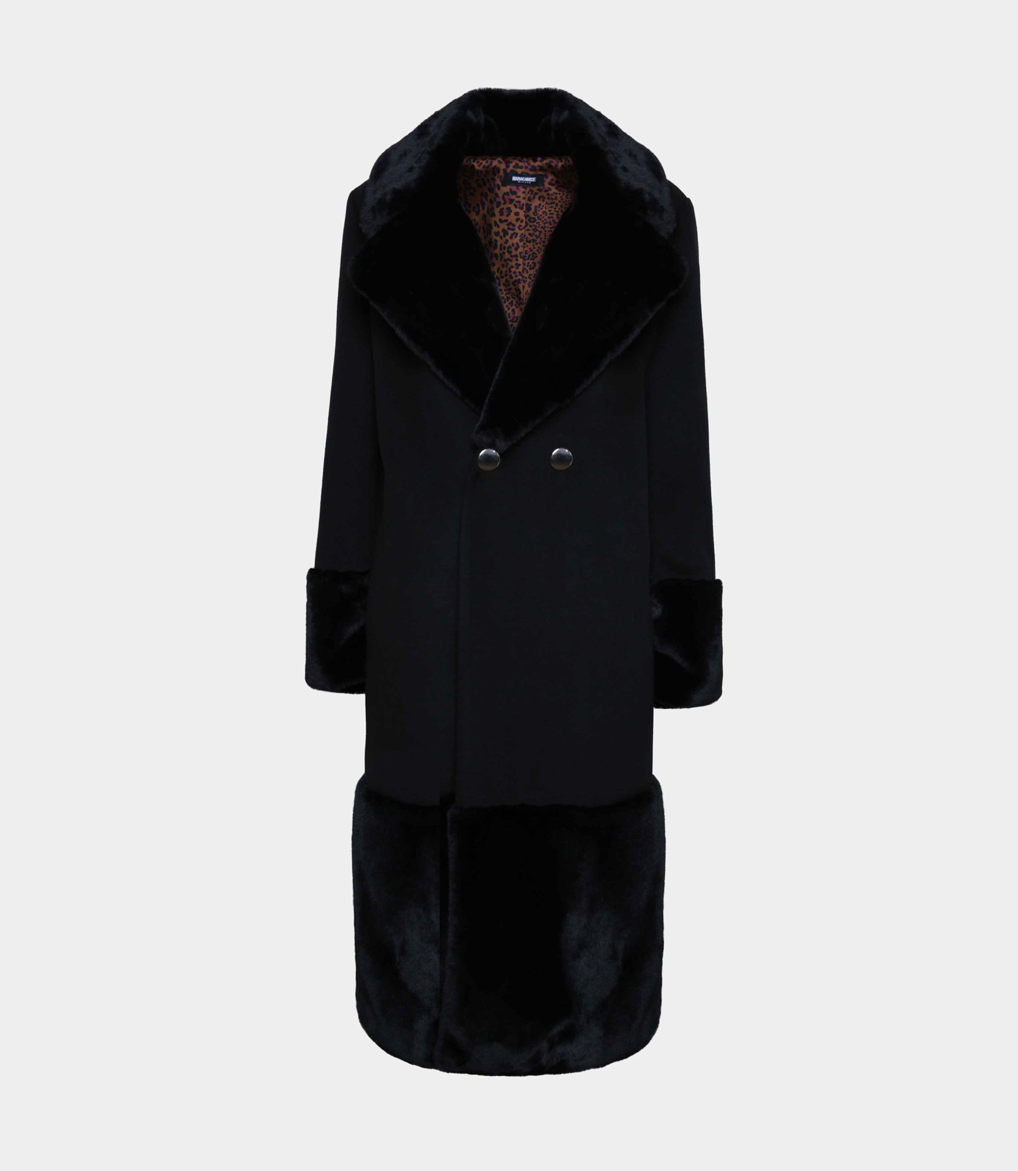 Coat with eco fur inserts - Black - NaraMilano