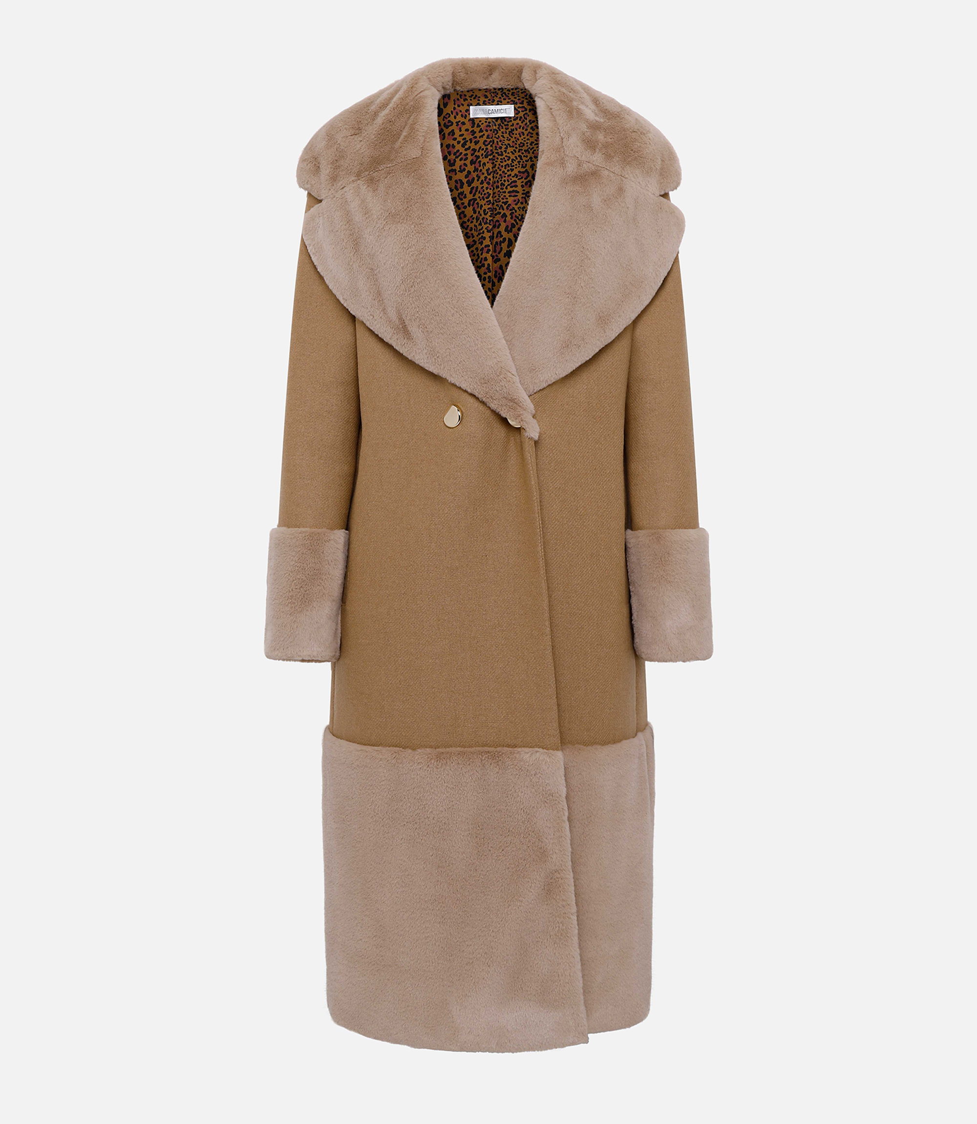 Coat with eco fur inserts - Brown - NaraMilano