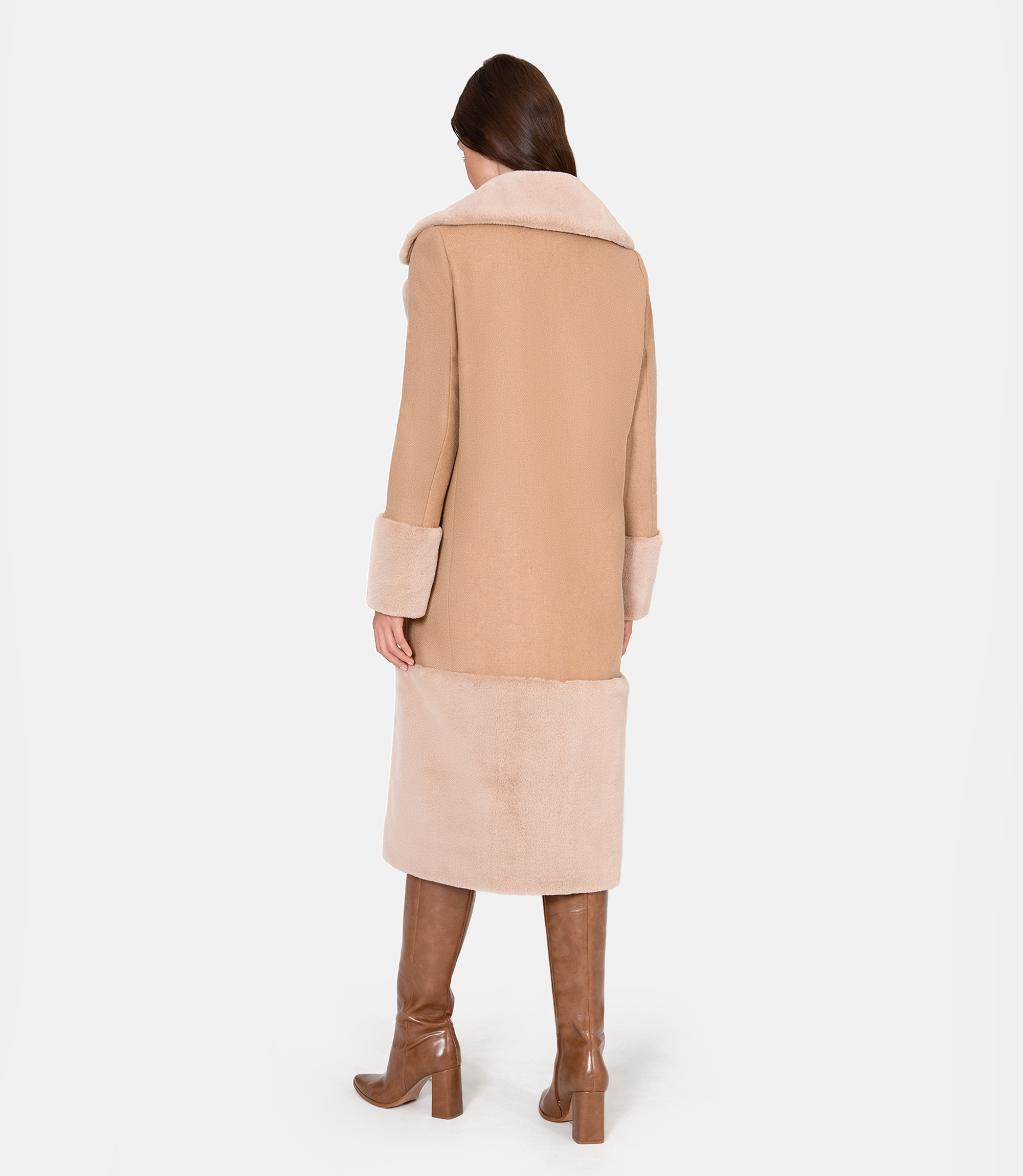 Coat with eco fur inserts - Brown - Nara Milano