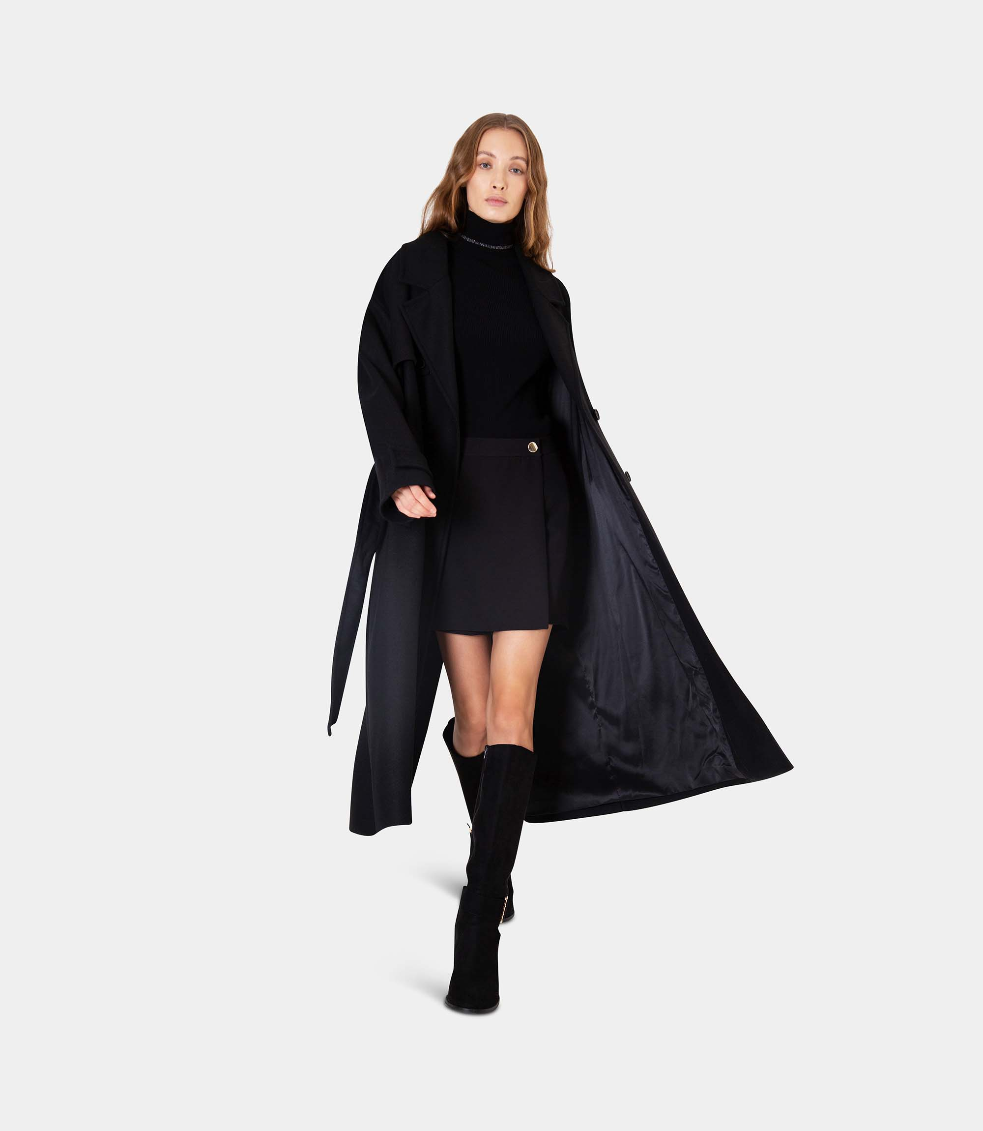 Wool trench coat - Black - Nara Milano