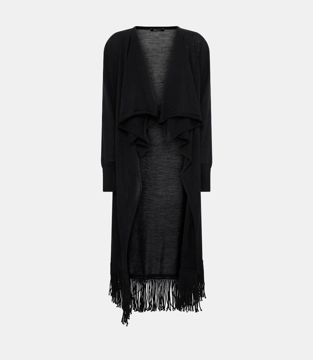 Wool cardigan with fringes - BLACK - NaraMilano