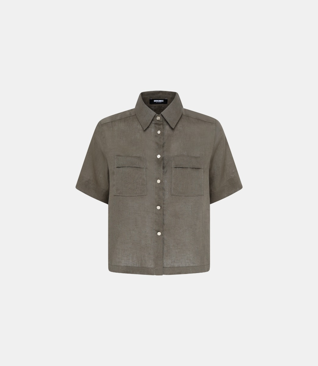 Cropped linen shirt - Military - NaraMilano