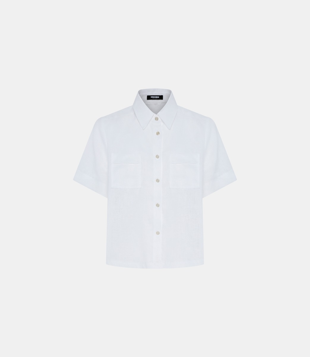 Cropped linen shirt - WHITE - NaraMilano