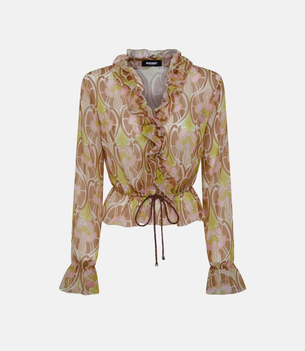 Cropped blouse with crossover closure - Printed - NaraMilano