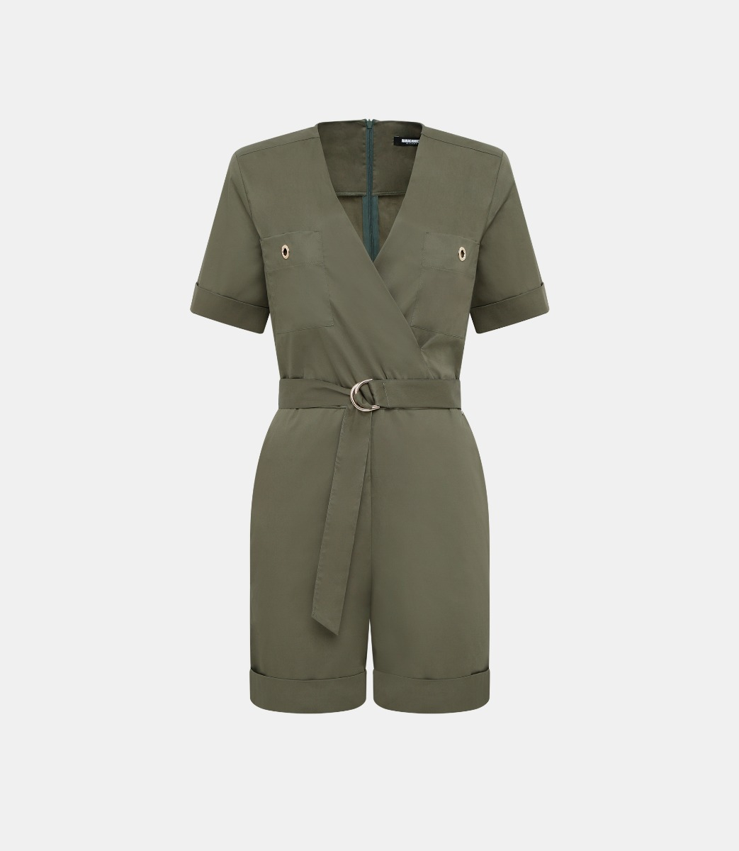 Short jumpsuit with belted waist - Military - NaraMilano